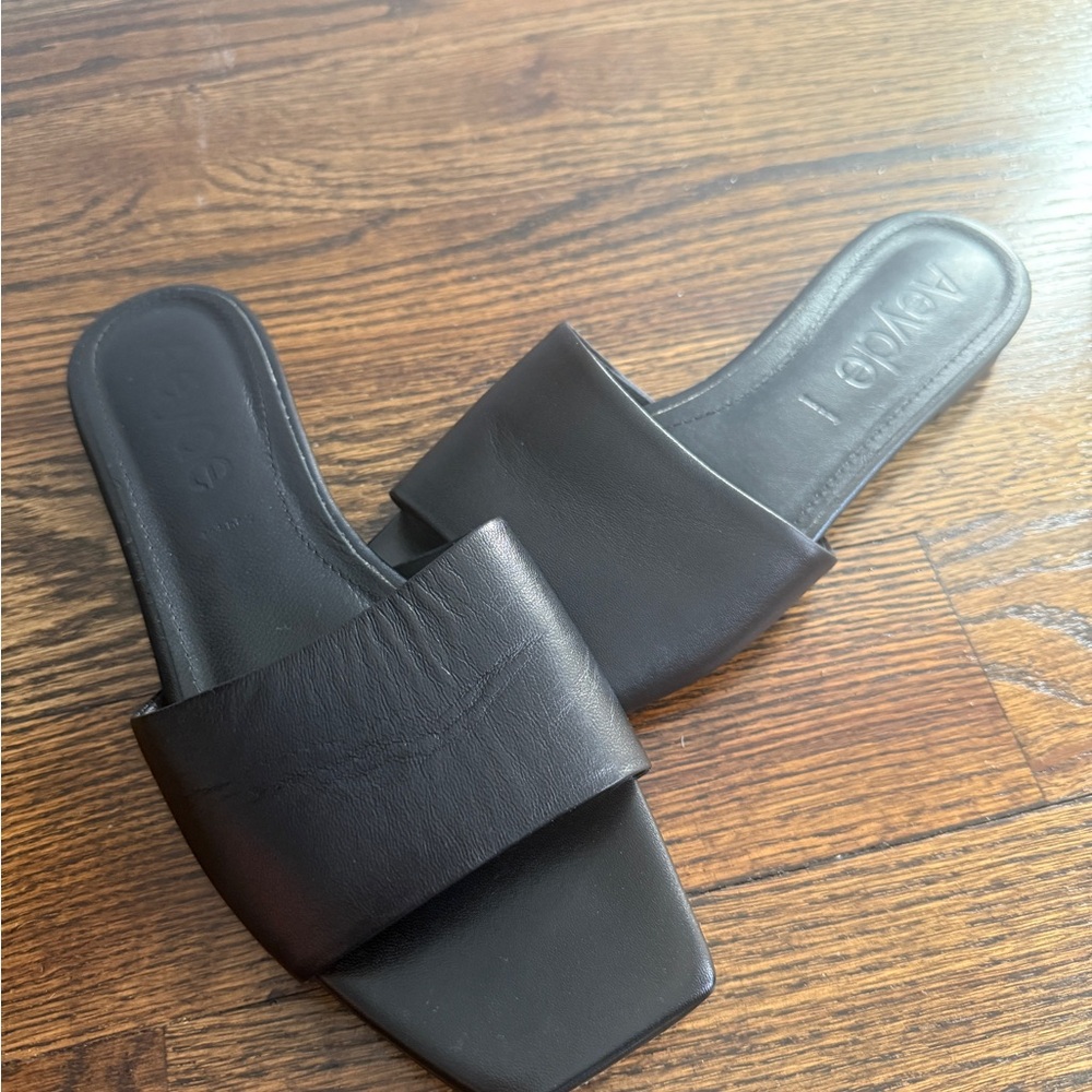 AEYDE 10mm Anna Leather Slide Flats In Black Sz 39 ( 8/8.5)